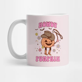 Western Halloween Howdy Pumpkin Pink Jack O Lantern Retro Cowboy Mug